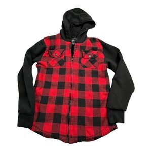ROK Hand Crafted Buffalo Plaid Fleece Lined Hooded Jacket Shirt Size 10 12 M